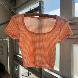Wilfred Peach and White Checkered Crop Top